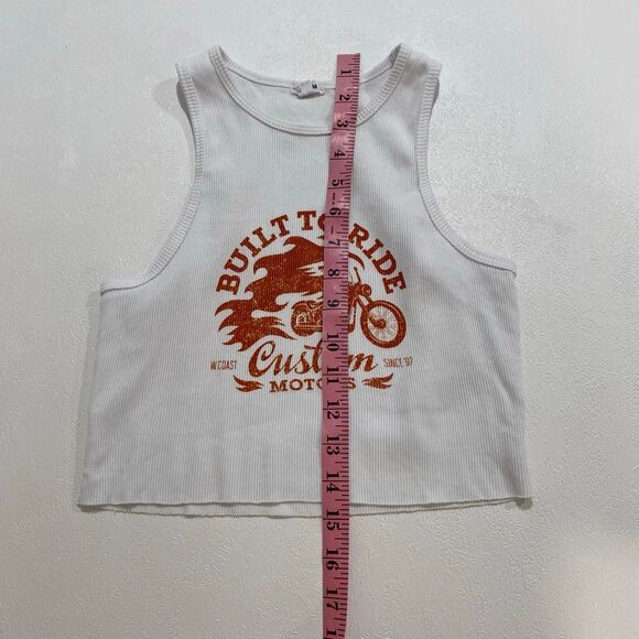 Garage Built To Ride Moto Graphic Ribbed Crop Tank Top White Size S - Picture 6 of 8